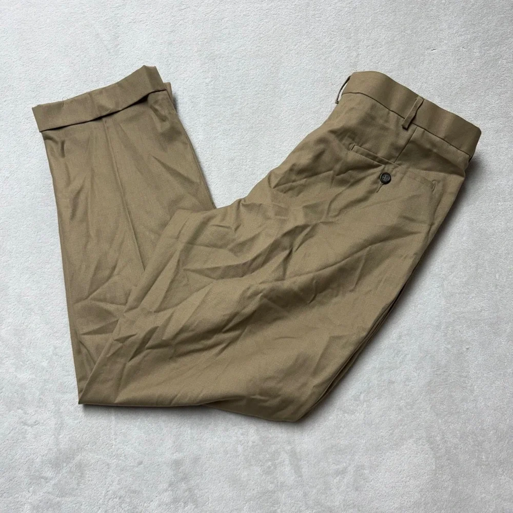 Dockers Mens Classic Fit Pleated Khaki Pants Tan Cuffed W36 L32